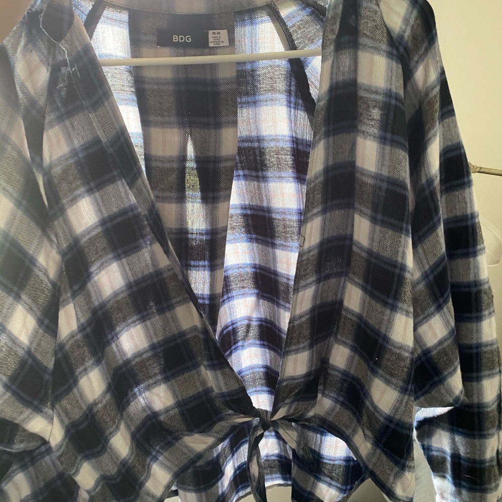 UO Plaid Long Sleeve Tie Up